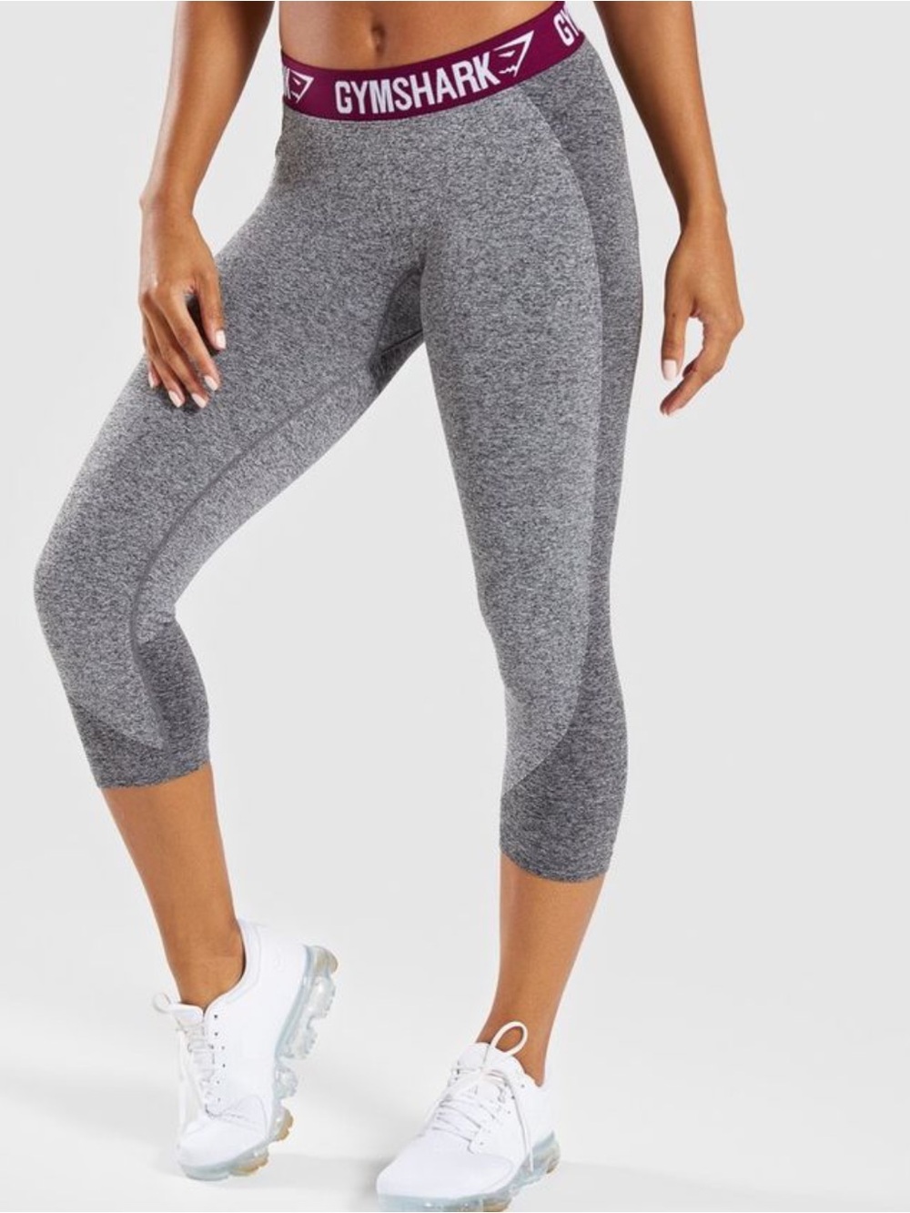 Gymshark Grey Seamless 3/4 Capris with Maroon Logo Waistband